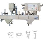 ماكينة أفقية حجمية  تعبئة + غلق  الأكواب نيوماتيك – اوتوماتيك